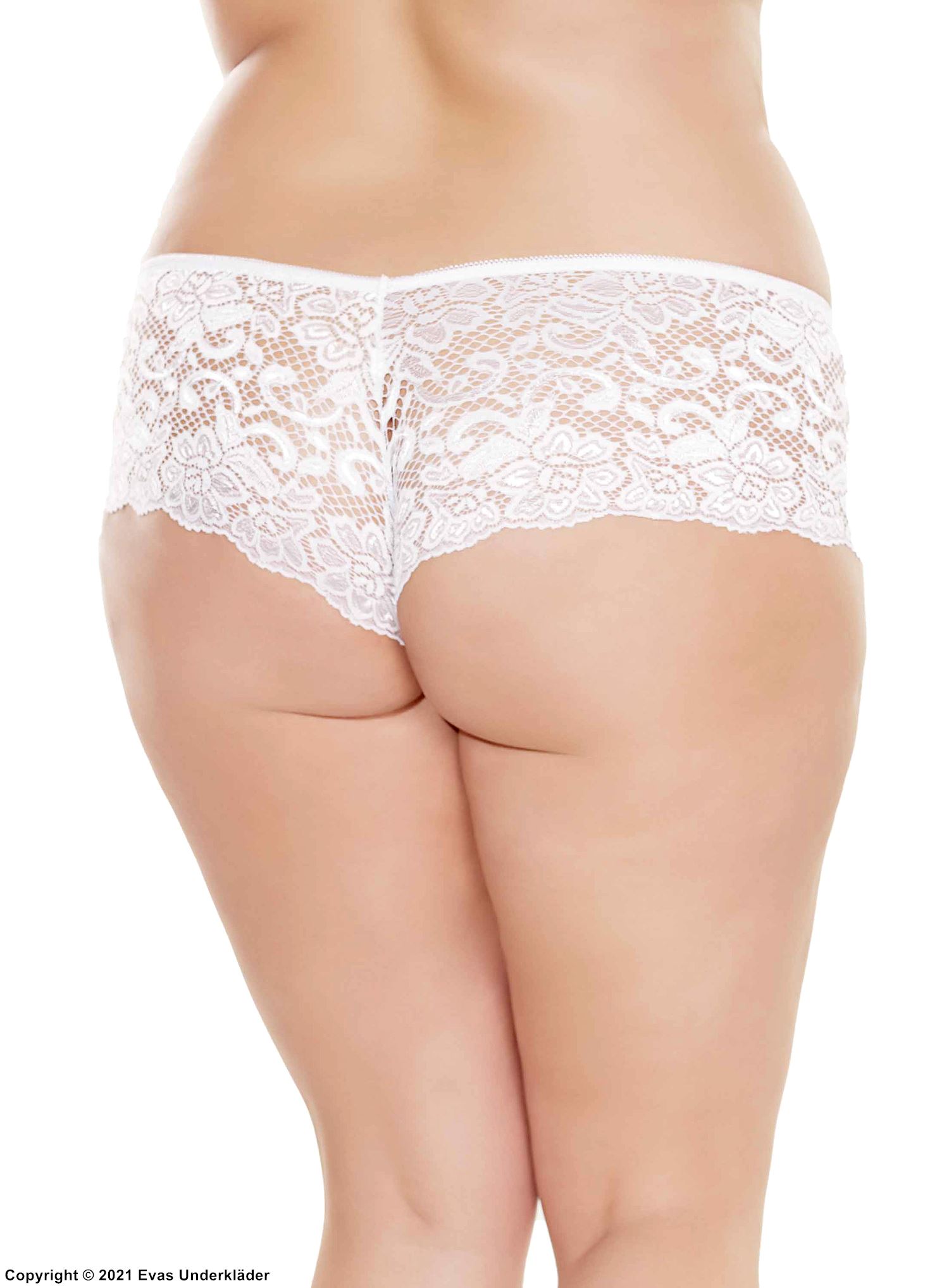 Romantische Boyshort-Höschen, Stretch-Spitze, Plus Size